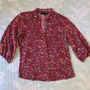 Harve Benard Burgundy Floral Blouse. Size S